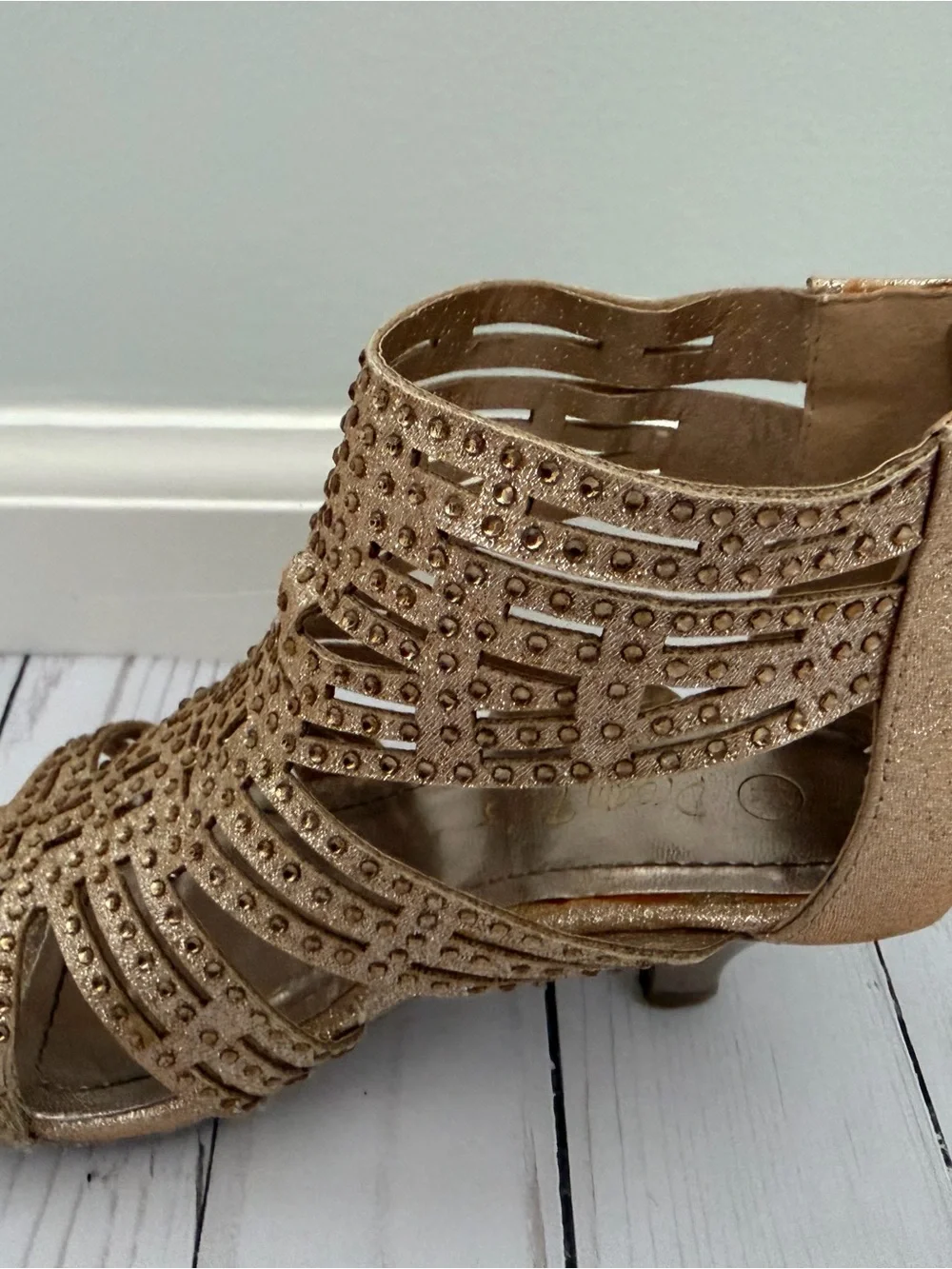 Girls Gold Strappy Studded Heeled Sandals